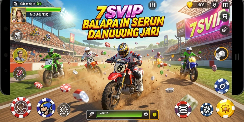 Gameplay seru 7SVIP dengan mobil balap kencang.