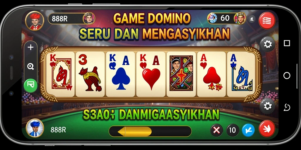 Tampilan gameplay seru dalam 888R, bermain Domino dengan teman.