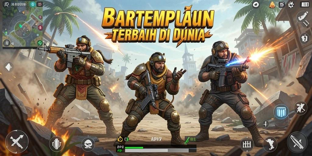Screenshot utama menampilkan aksi para pemain dalam pertempuran sengit di API77.