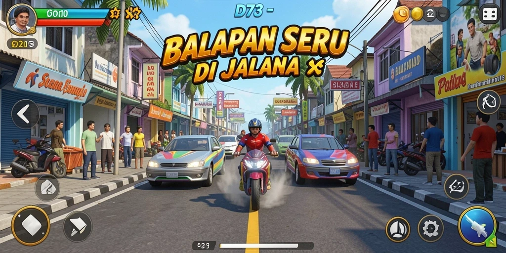 Tampilan gameplay D73 yang mendebarkan saat balapan.