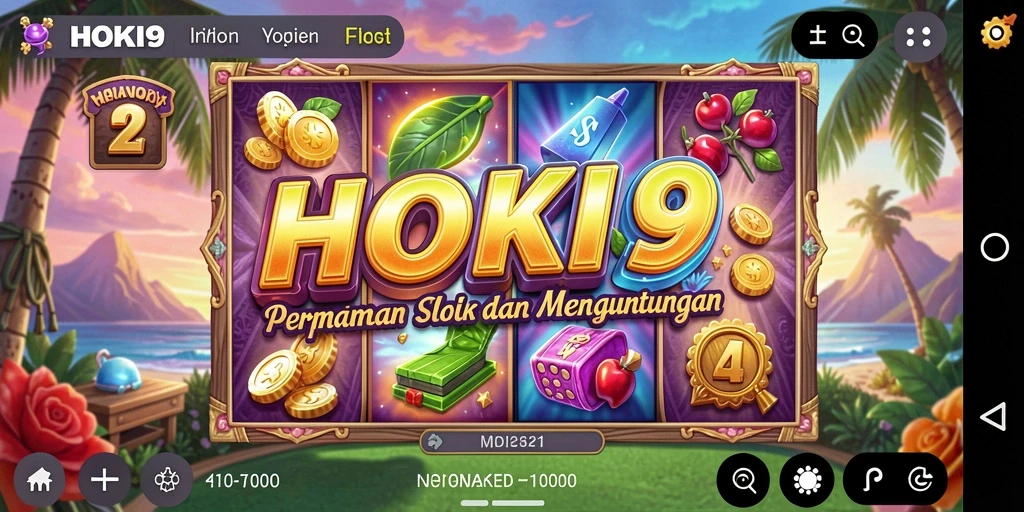 Screenshot gameplay HOKI9 menampilkan gulungan slot yang berputar dengan efek visual yang menarik.