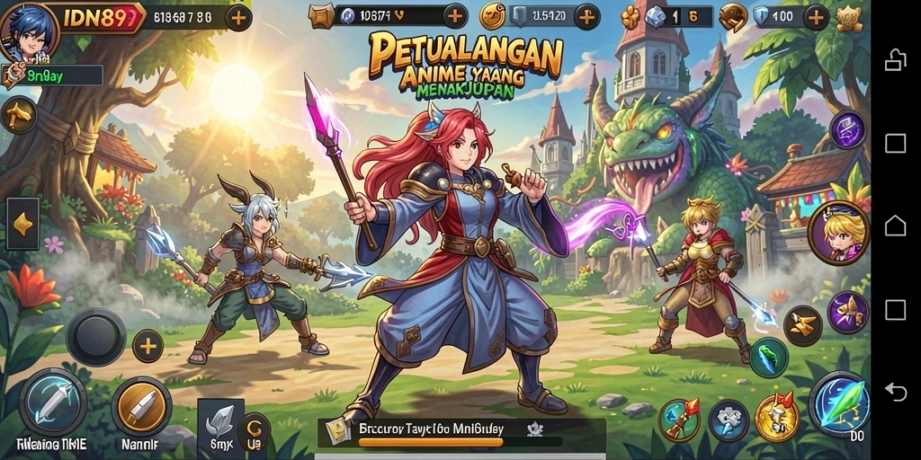 Tampilan gameplay menarik dari IDN89 dengan karakter anime ikonik.