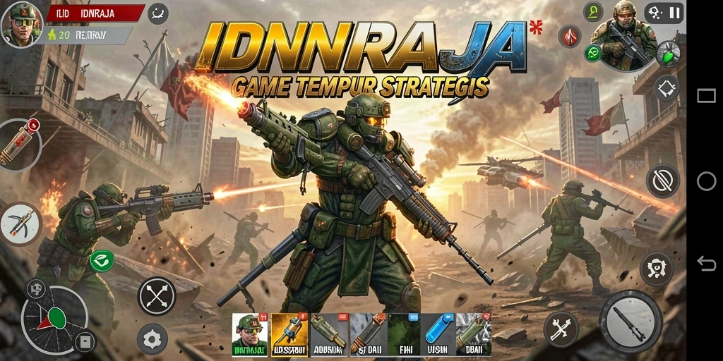 Tampilan gameplay <strong>IDNRAJA</strong> yang seru di medan perang.