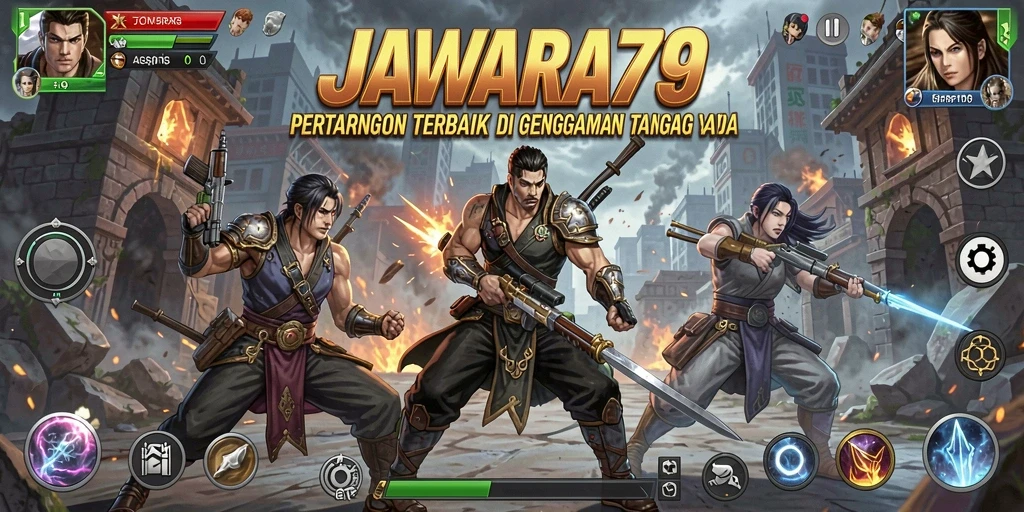 Tangkapan layar utama JAWARA79 menampilkan aksi pertarungan yang intens.