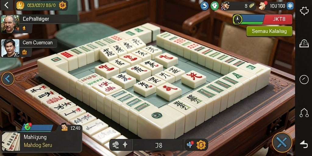 Tampilan gameplay menarik dari JKT8 yang menampilkan in-game interface Mahjong.