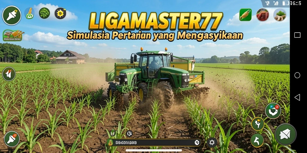 Tampilan gameplay LIGAMASTER77 menampilkan pertanian yang memukau dan penuh warna.