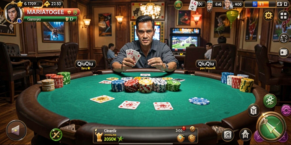 Screenshot gameplay QiuQiu yang menampilkan suasana permainan yang seru.