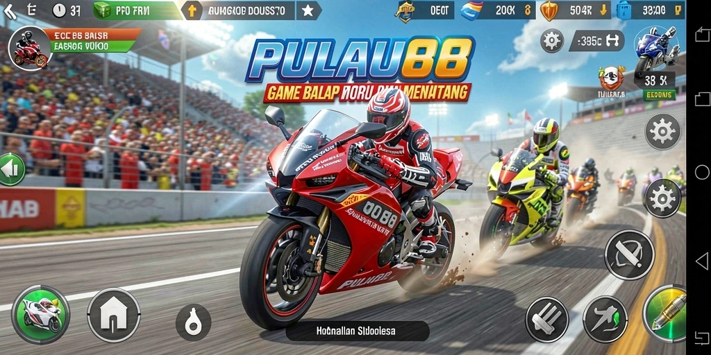 Screenshot PULAU88 menampilkan aksi balapan motor yang mendebarkan.