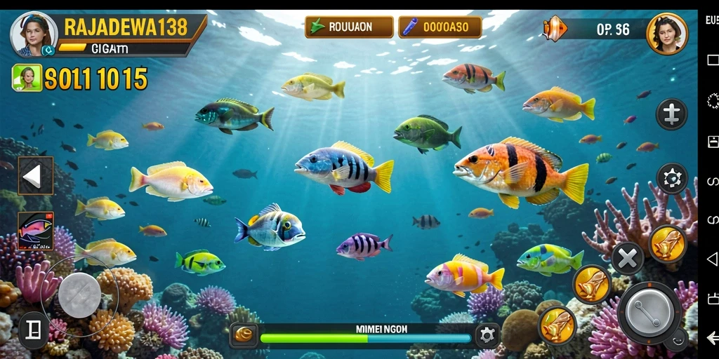 Tampilan gameplay RAJADEWA138 dengan aksi tembak ikan yang seru.