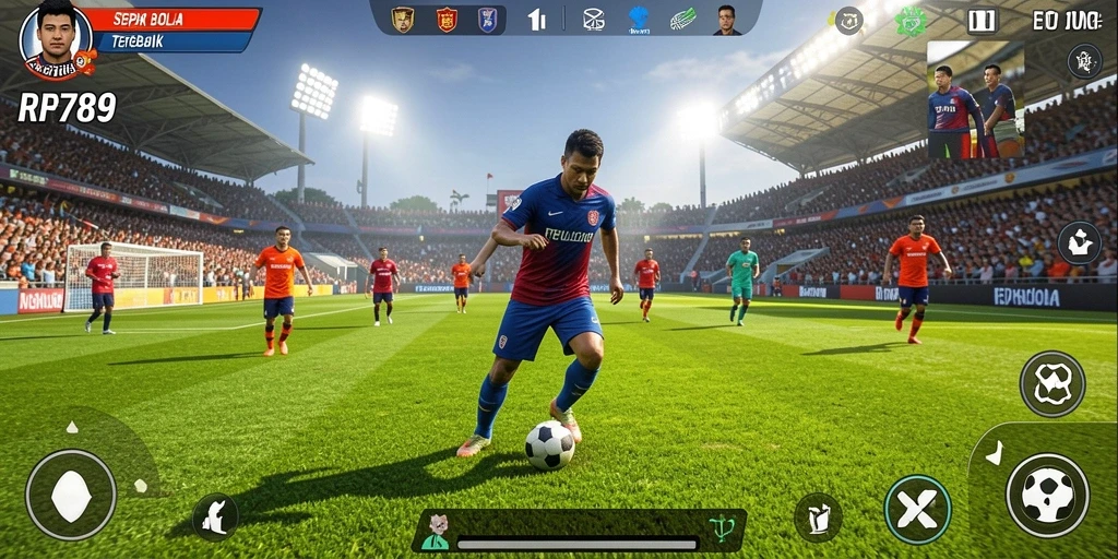 Tangkapan layar utama RR789 menampilkan intensitas gameplay sepak bola.