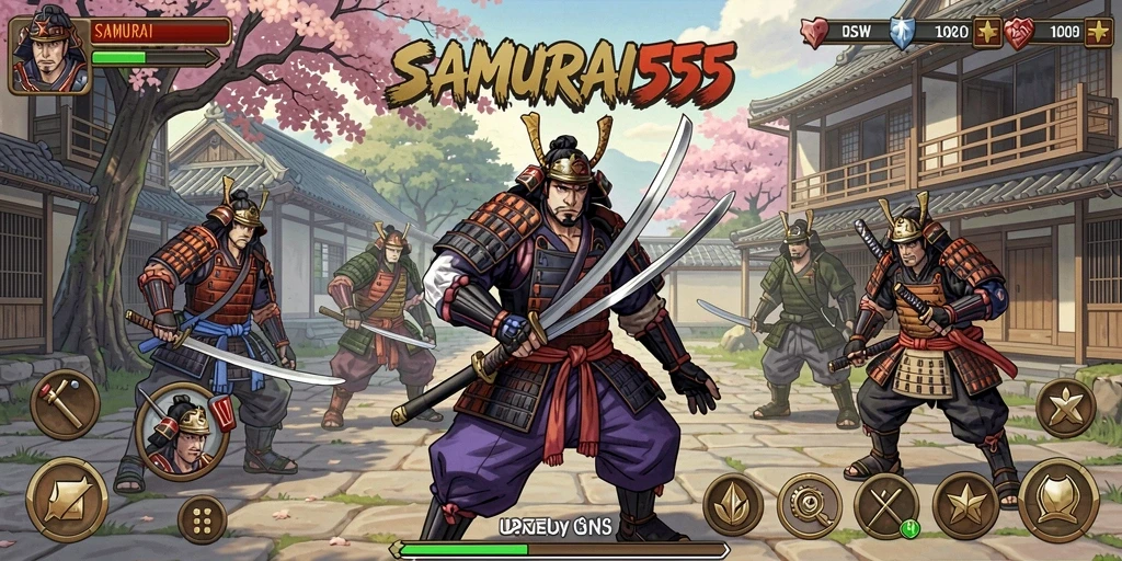 Tangkapan layar utama SAMURAI555 menampilkan aksi gameplay Idle yang menarik.